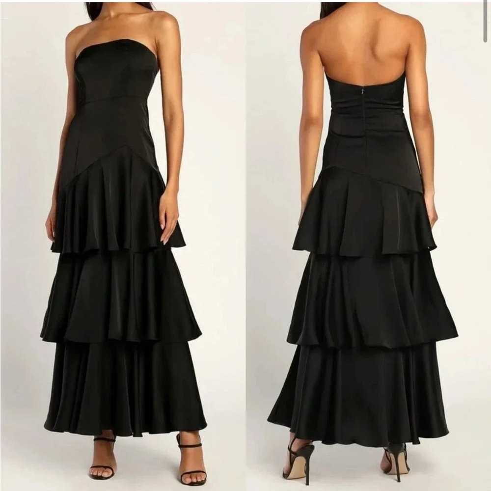 Lulu's Black Strapless Tiered Maxi Gown for Cocktail